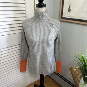 Emma Sofia Sweater Womens Large Gray Cashmere Colorblock Shoulder Zip Minimalist